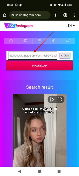 Adding Instagram link for Reel in SSSInstagram online tool. 