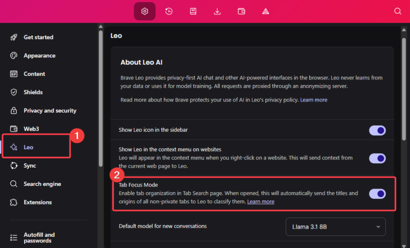 Enable Tab Focus Mode Brave