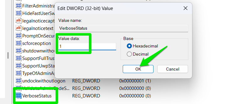 Enabling verbose status in Windows Registry