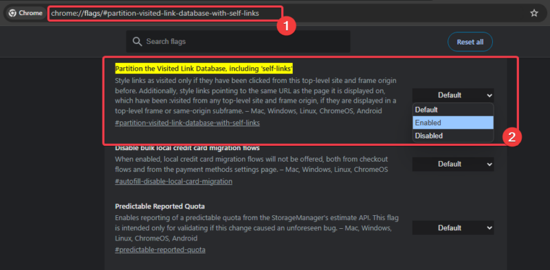 Enable Visited Links Partition Settings Chrome