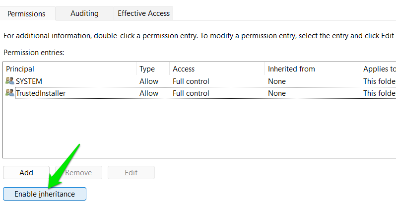 Enabling Inheritance in advanced security