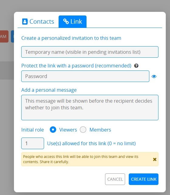 Adding team members to a team.