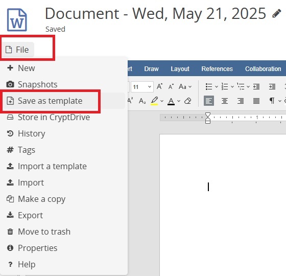 Creating a template in CryptPad.