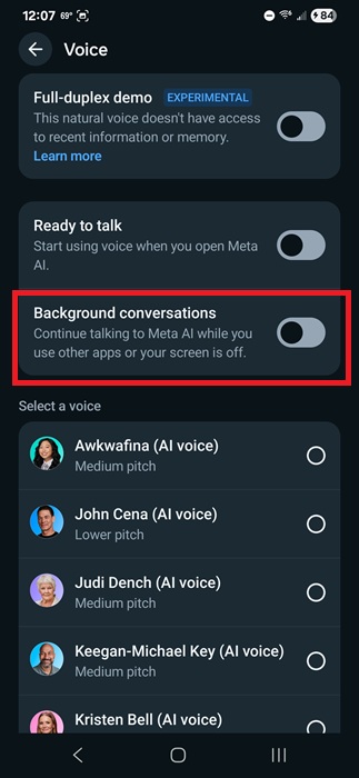 Turning on background conversations.