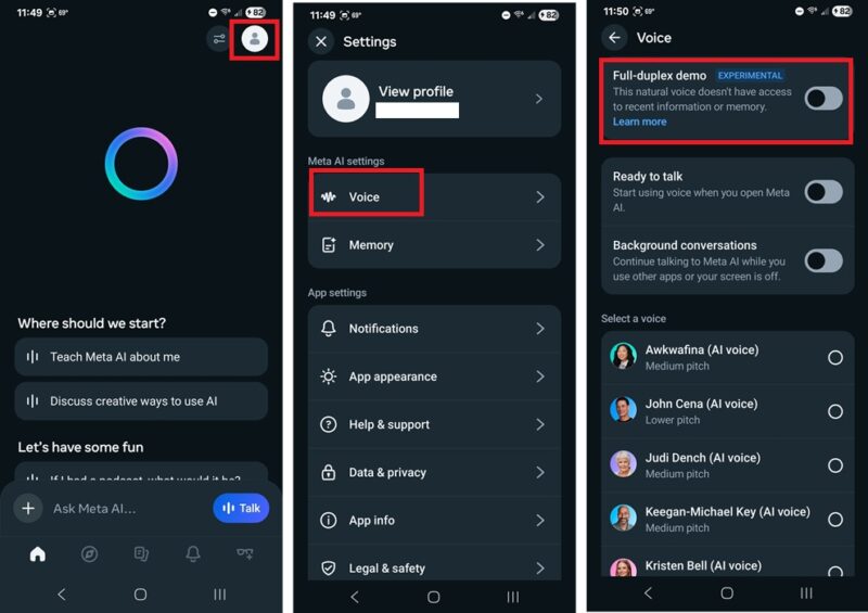 Trying Full-duplex demo in Meta AI app.