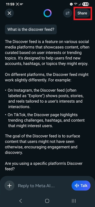 Sharing a prompt on Discover Feed.