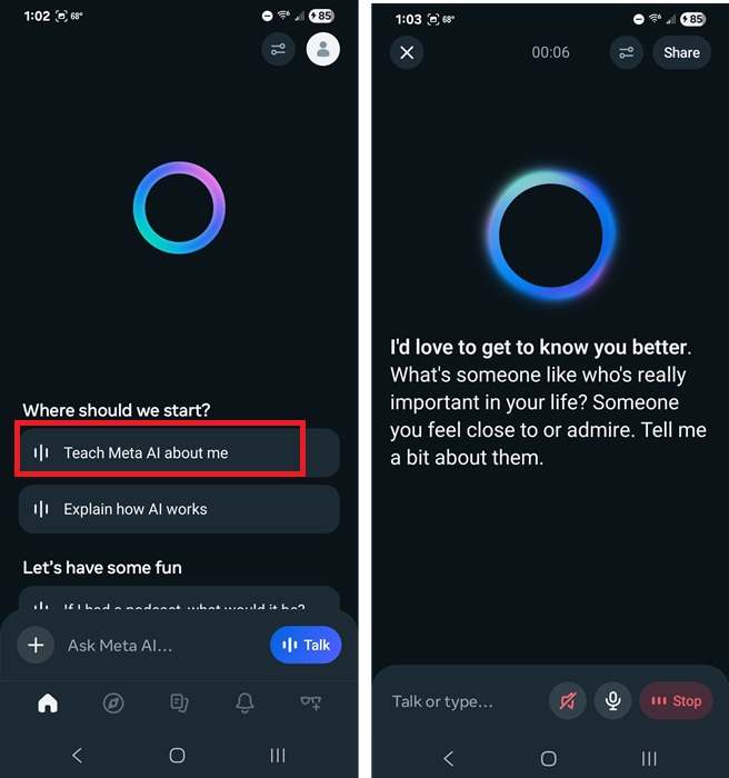 Teaching Meta AI more about you.