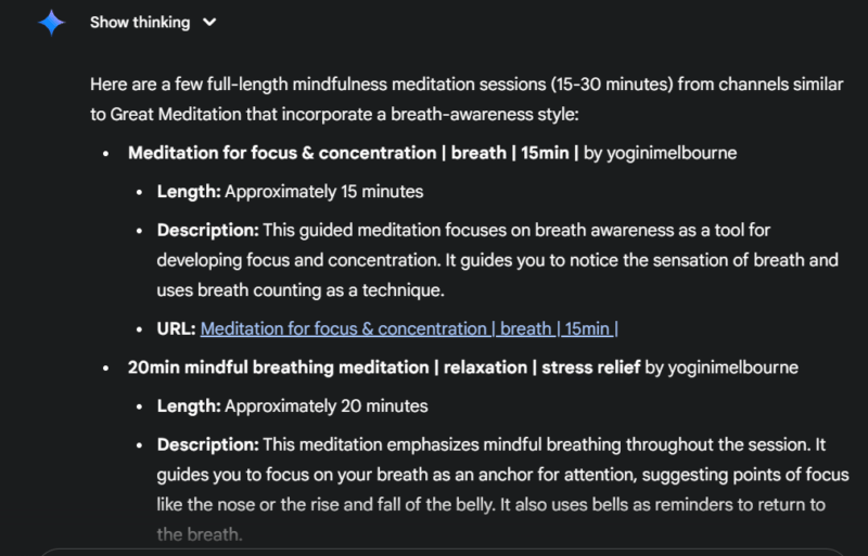 Gemini giving refined results for YouTube search