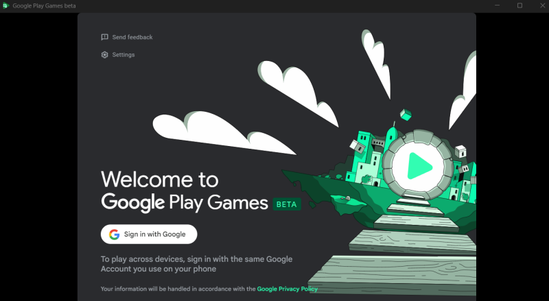 Signing in with Google account for Google Play Games on PC. 