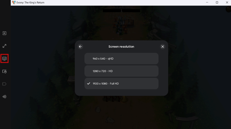 Bringing up "Visual Settings" for game in Google Play Games on PC. 