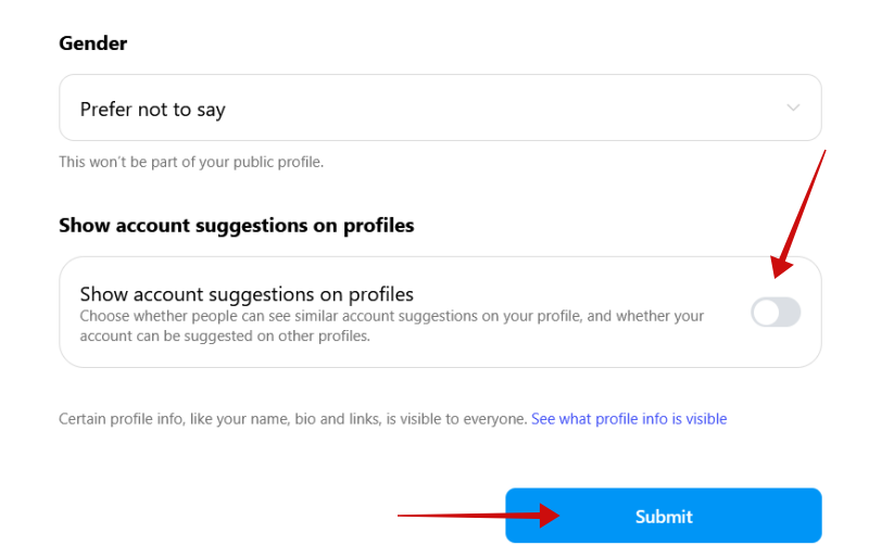 Turning off option to "Show account suggestions on profiles" in Instagram on PC. 