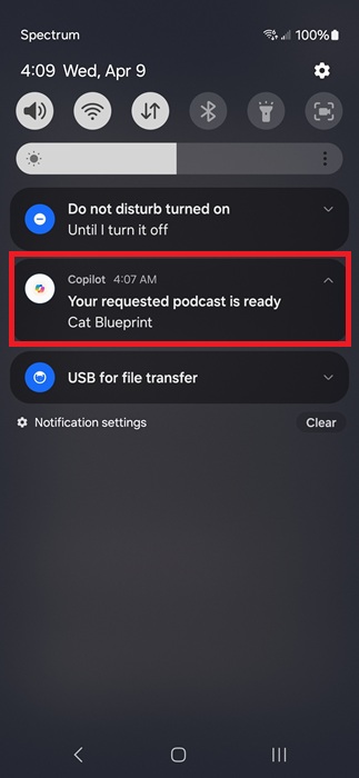 Accessing podcast in Copilot.