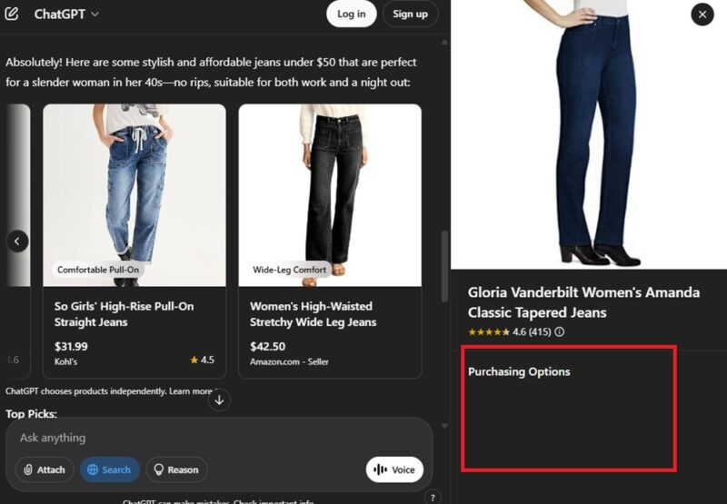 No purchasing options when signed out.