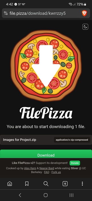 Downloading a file from FilePizza