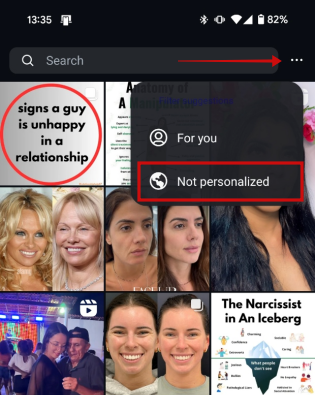 Switching to "Not personalized" feed in Discovery tab on Instagram.