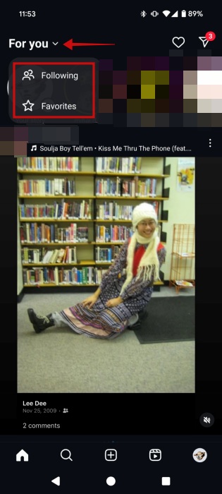 Switching from "For you" feed on Instagram to a different one.