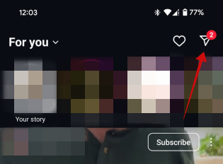 Accessing Direct Messages in Instagram app.