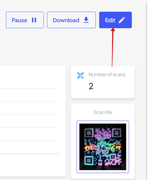 Pressing "Edit" button in OnlineQRCode dashboard.