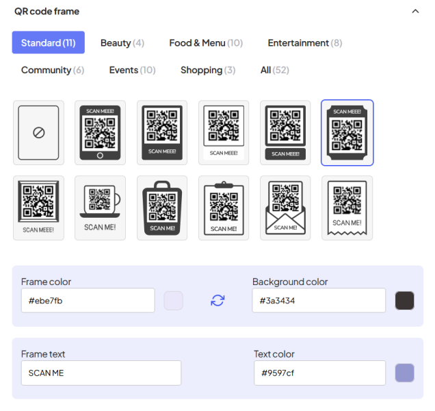 Opting for QR code frame in OnlineQRcode.