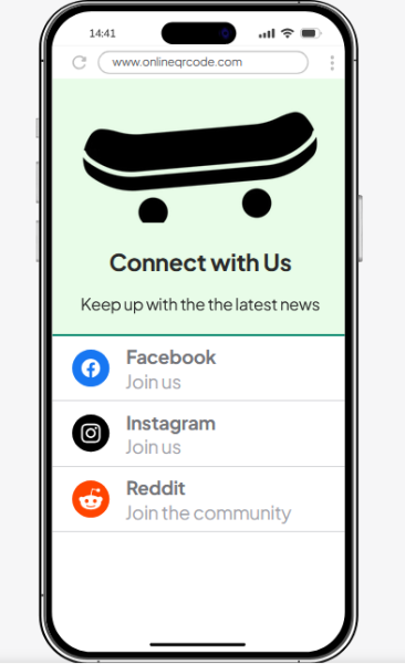 Preview of QR code for socials generated with OnlineQRcode.