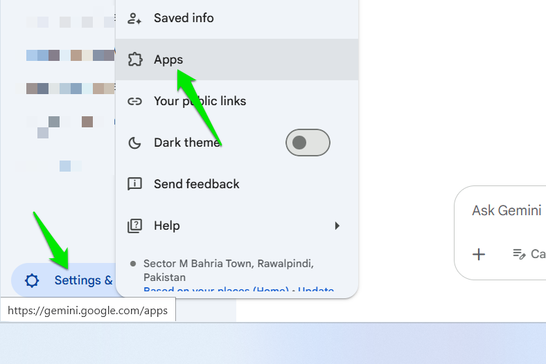 Opening apps from Gemini settings