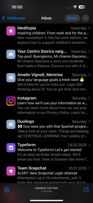 New Apple Mail view with contact icons.