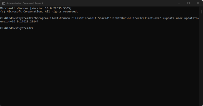 Run Revert Outlook Command
