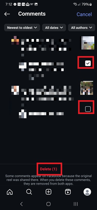 Deleting Instagram comments.