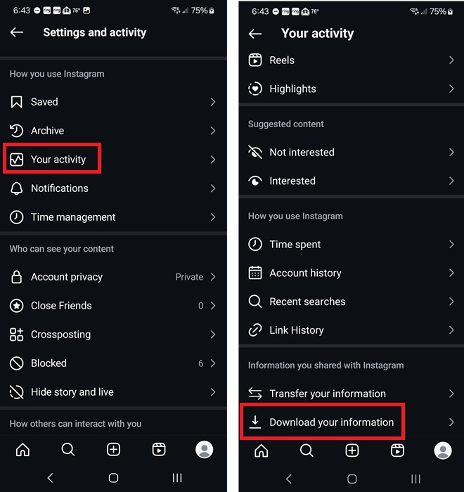 Starting a download on Instagram.