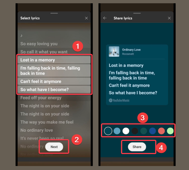 Select Lyrics And Customize Youtube Music Sharing