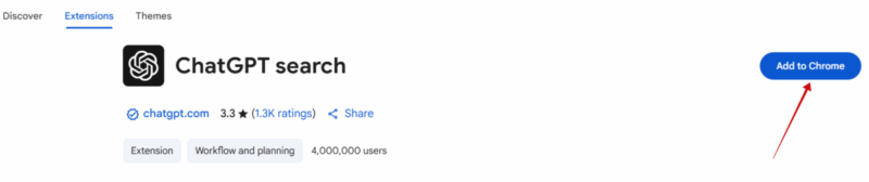 ChatGPT search extensions installed in Chrome browser.