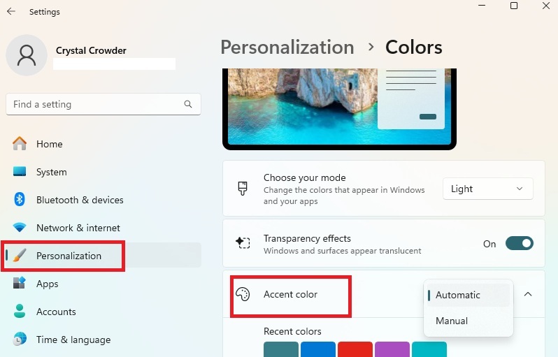 Changing accent color for background.