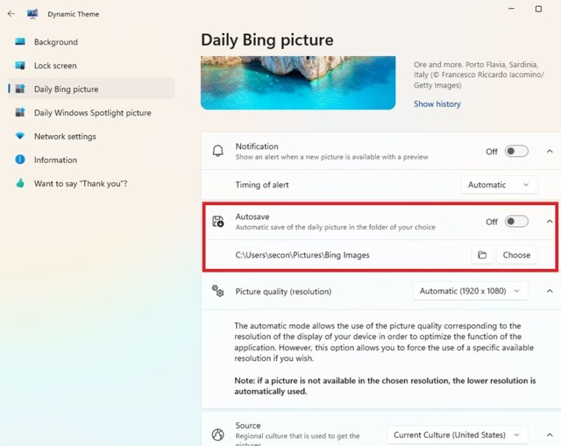 Saving wallpapers from Bing.