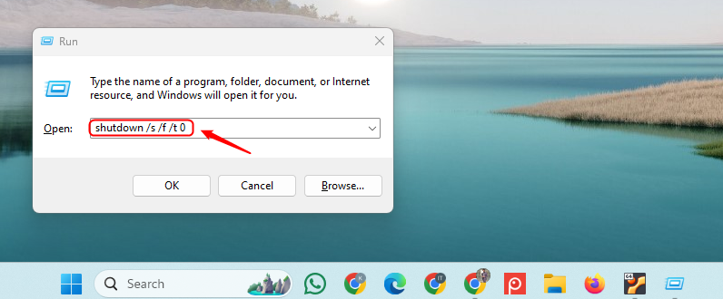 Shutdown Run Dialog Box