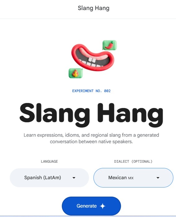 Setting up a Slang Hang conversation.