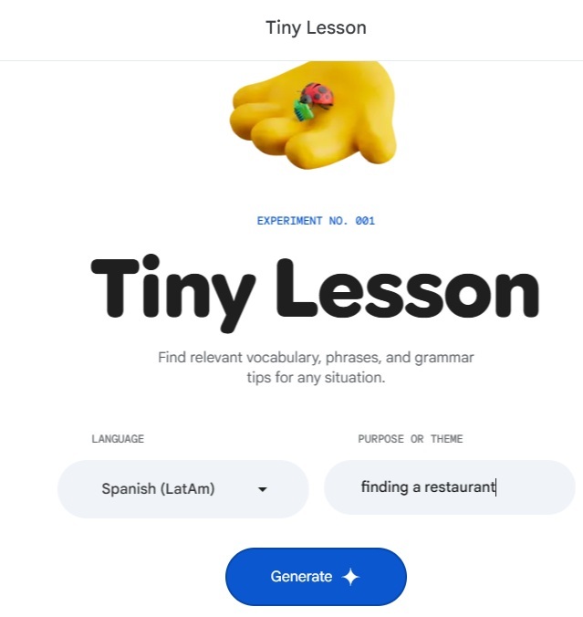 Starting a lesson for finding a restaurant.