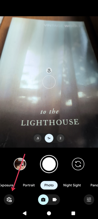 Tapping on gear icon in Pixel camera app. 