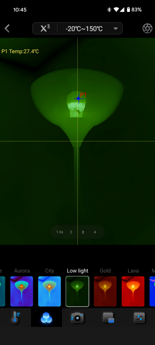 Temp Master app showing various thermal palettes. 