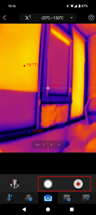Shutter view in Temp Master app on Android. 