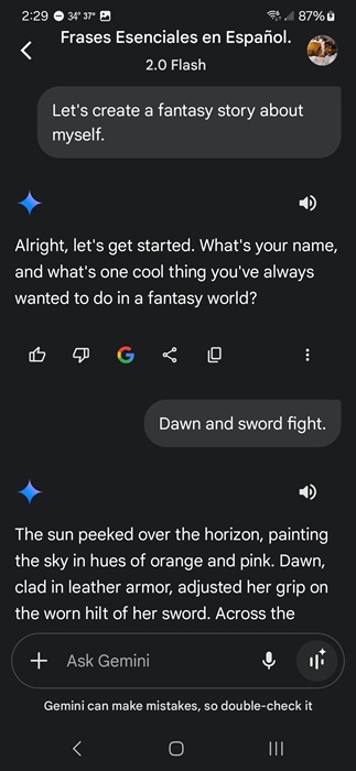 Transcript of a story using a Live chat with Gemini.
