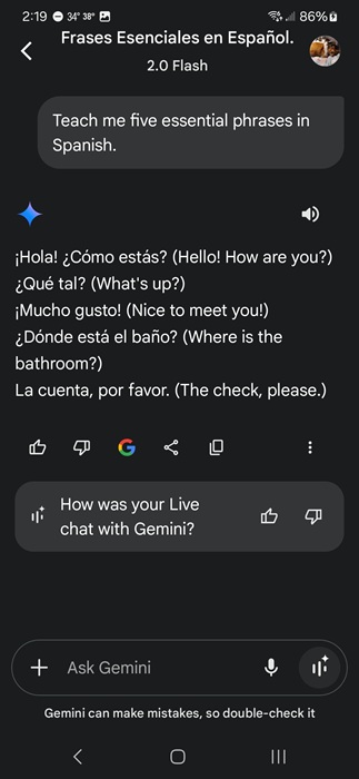 Learning a new language with Gemini.