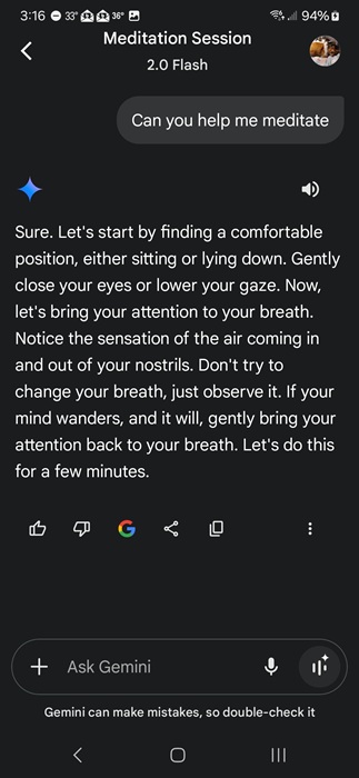 Simple meditation with Gemini.