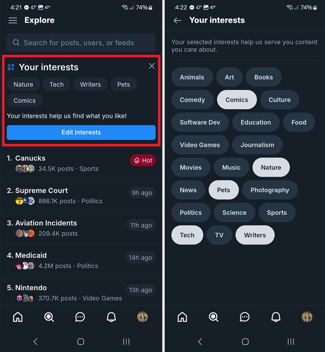 Changing interests on Bluesky.