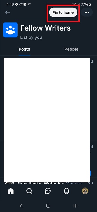 Pinning a list to the home screen.