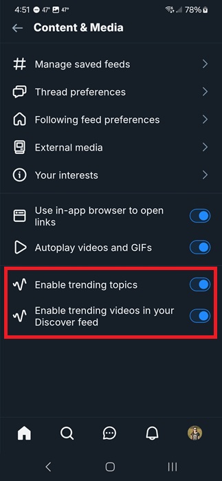 Turning off trending topics on Bluesky.