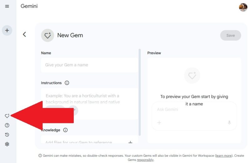 Create Gems for free in Gemini.