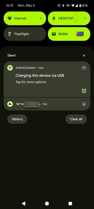Usb Connected Message Android Notification View