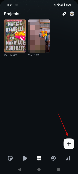 Pressing plus button to add new clip to Instagram Edits.