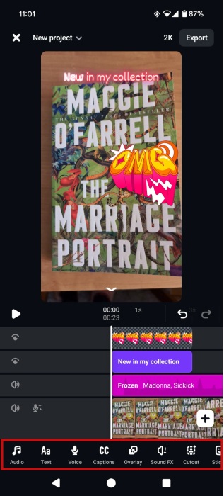 Editing video with Instagram Edits app. 