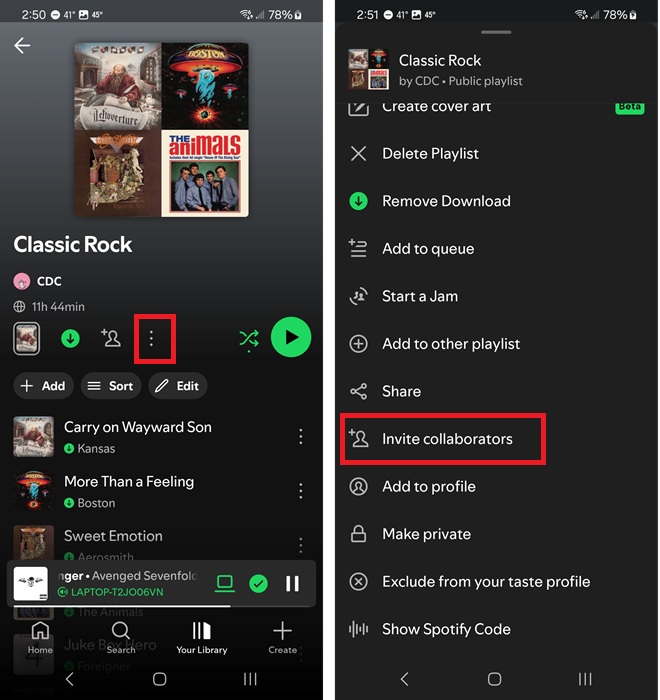 Inviting collaborators on Spotify.